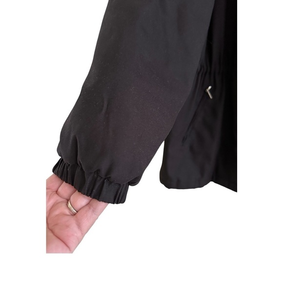 OUTBROOK, WOMENS, BLACK, HOODED COAT. DETACHABLE TAN/BLACK HOOD. SIZE 8/10 - Picture 4 of 7